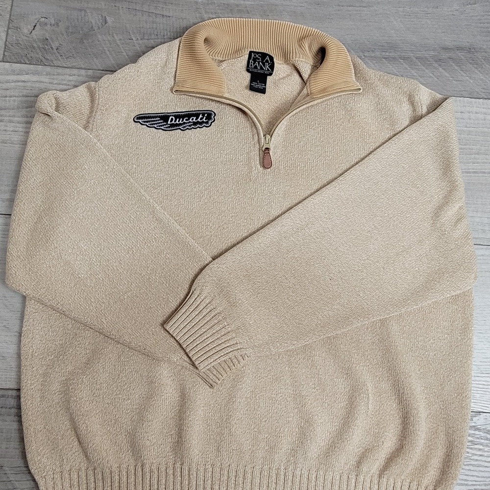 🏍Jos. A. Bank Sweater Men's Large Quarter Zip Pullover Ducati Wing Logo Moto